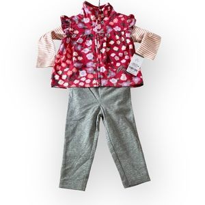 Carter's 3-Piece Floral Fleece Vest Set-Baby Girl 12 month-NWT
